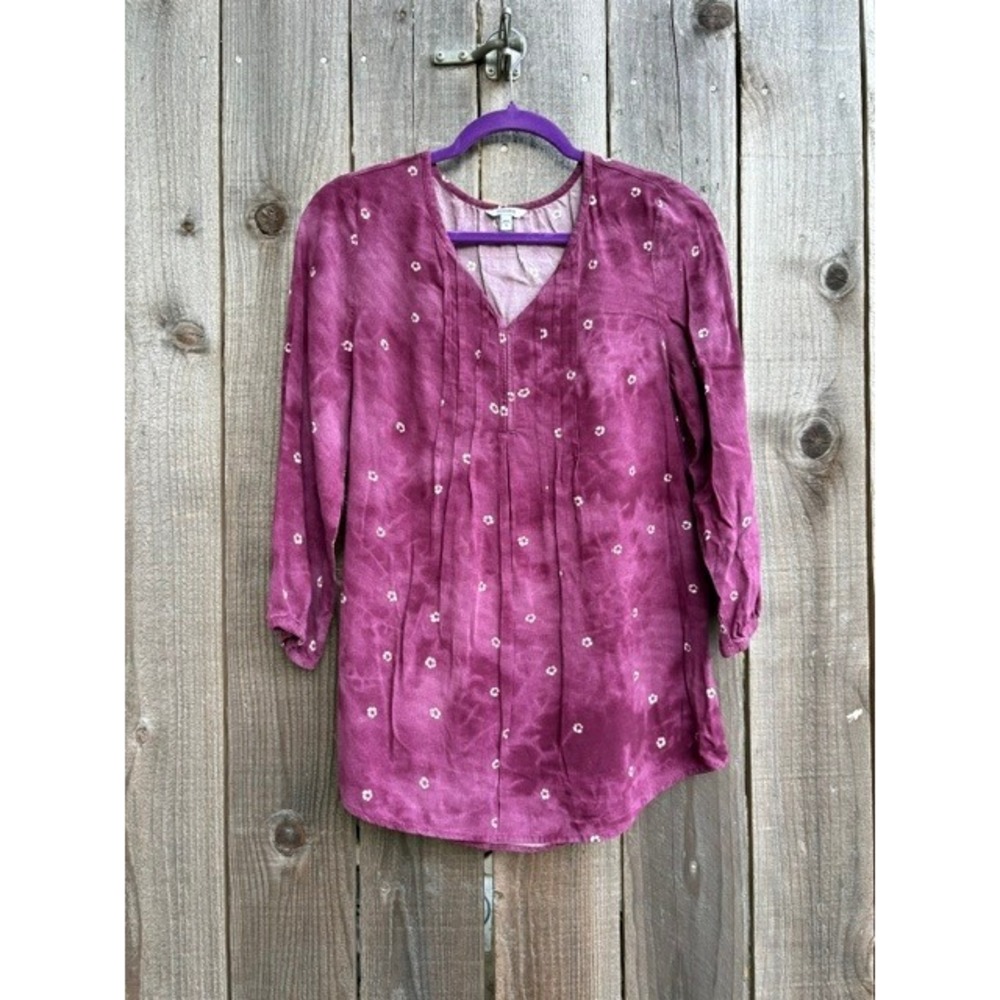 Sonoma Goods For Life Purple Tie Dye Floral Pintuck Tunic Top Small